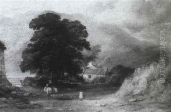 Figures On A Country Path Oil Painting by Thomas Miles Richardson the Younger