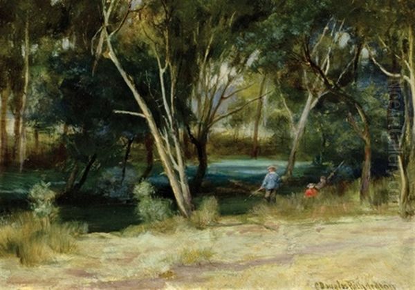 Fishing, Kooyong Creek Oil Painting by Charles Douglas Richardson