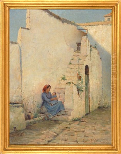 Corner In A Spanish Patio Oil Painting by Francis (Frank) Henry Richardson