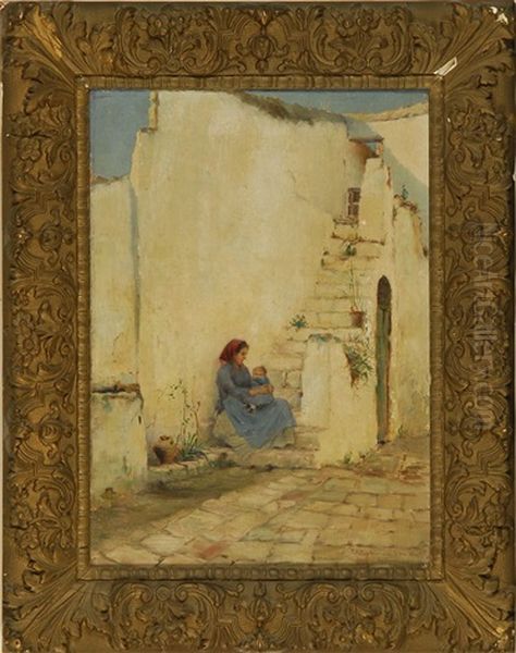 Mother And Child Seated By A Spanish Villa Oil Painting by Francis (Frank) Henry Richardson