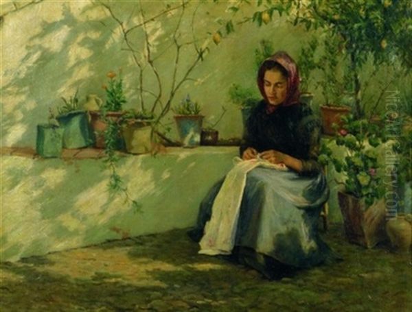 In The Garden Oil Painting by Francis (Frank) Henry Richardson