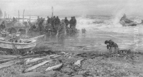 The Morning Catch, Straithes Oil Painting by Frederic Stuart Richardson