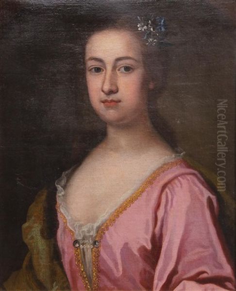 Portrait Of A Lady In A Pink Dress Oil Painting by Jonathan Richardson