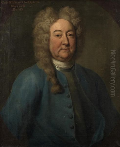 Portrait Of Col. Sidney Godolphin, Half-length, In A Blue Coat, Within A Painted Oval Oil Painting by Jonathan Richardson