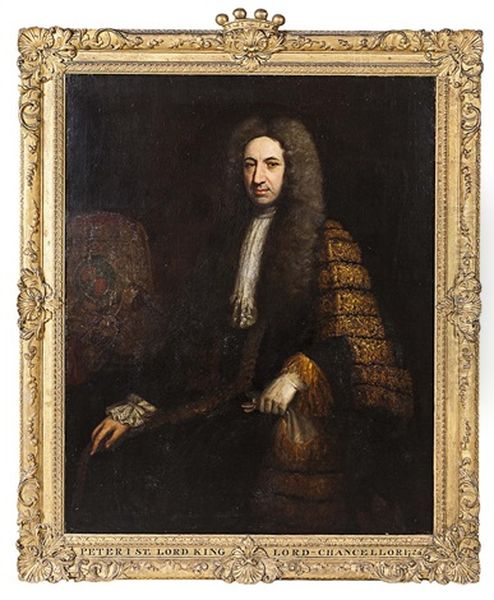 Three Quarter Length Portrait Of Peter King, 1st Baron King Of Ockham And Lord Chancellor; Three Quarter Length Portrait Of Anne, 1st Lady King Of Ockham (pair) Oil Painting by Jonathan Richardson