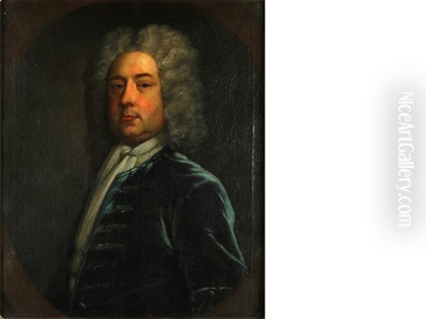 Portrait Of A Gentleman, Said To Be John Addis, Half-length, In A Blue Velvet Coat Oil Painting by Jonathan Richardson