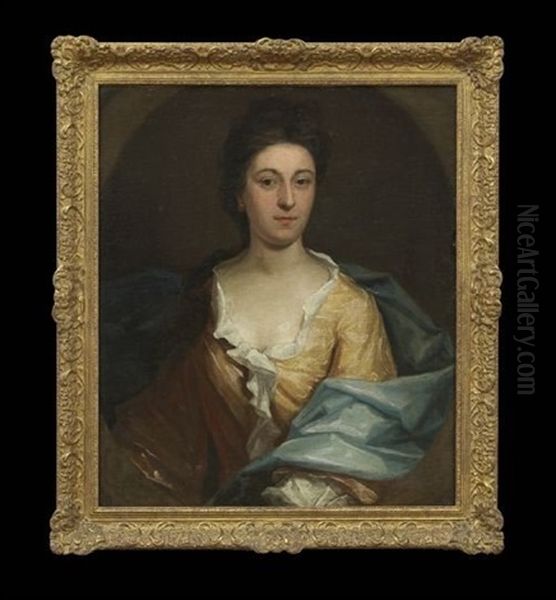 Portrait Of A Lady, Half-length, In A Yellow Dress Oil Painting by Jonathan Richardson