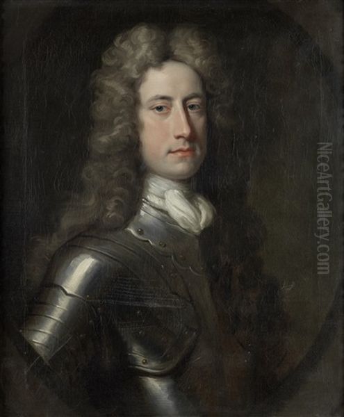 Portrait Of William Stanhope, 1st Earl Of Harrington (1683?-1756), In Armour, Within A Painted Oval Oil Painting by Jonathan Richardson