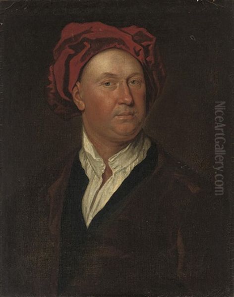 Portrait Of A Gentleman (matthew Prior?) In A Brown Robe And Red Cap Oil Painting by Jonathan Richardson