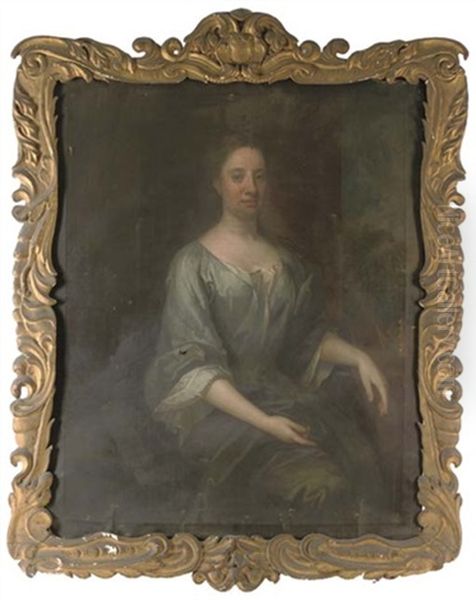 Portrait Of The Duchess Of Roxburghe, As Marchioness Of Bowmont, Three-quarter-length, In A Grey Dress, With A Coronet On A Table By Her Side (collab. W/studio Of Richardson) Oil Painting by Jonathan Richardson