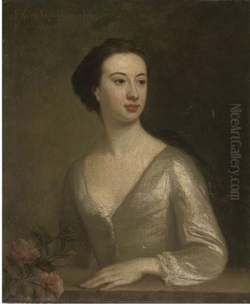 Portrait Of A Lady (flora Macdonald?) Three-quarter-length, Her Left Hand Resting On A Ledge, With Roses To The Side Oil Painting by Jonathan Richardson