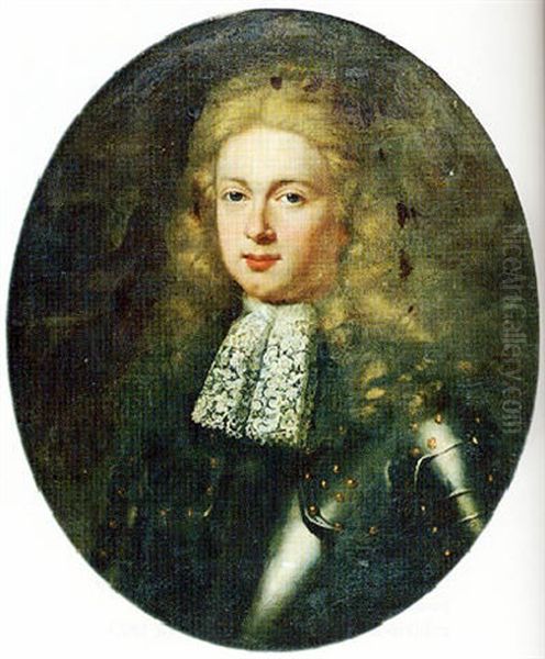 Portrait Of A Gentleman Wearing Armour And A Lace Cravat Oil Painting by Jonathan Richardson