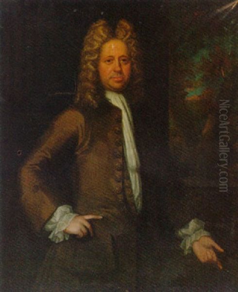 Portrait Of A Gentleman In A Brown Coat And White Stock Oil Painting by Jonathan Richardson