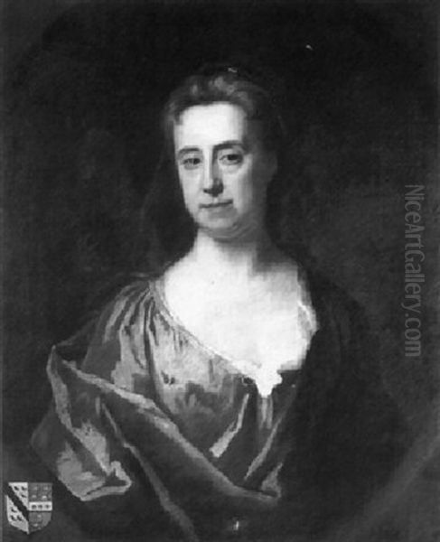 Portrait Of A Lady, Possibly Elizabeth Baker, Half Length Ina Blue Dress And A Brown Wrap Oil Painting by Jonathan Richardson