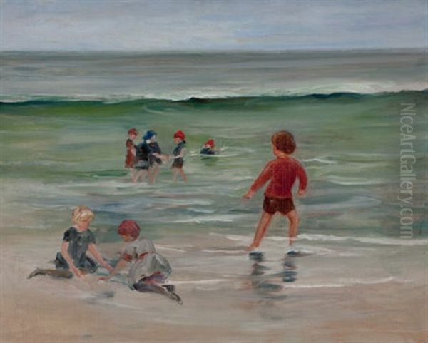 Children Playing On The Seashore Oil Painting by Mary Curtis Richardson