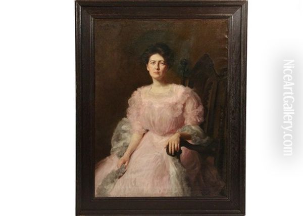 Portrait Of A Boston Matriarch In A Silk Chiffon Dress Oil Painting by Mary Neal Richardson