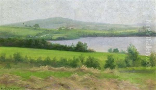 Mountain Lake, A Camden Landscape (+ Apple Blossoms, Oil On Board, Unsgd.; 2 Works) Oil Painting by Mary Neal Richardson