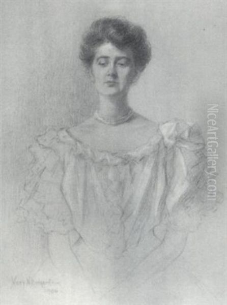 Portrait Of A Lady With A Pearl Necklace Oil Painting by Mary Neal Richardson