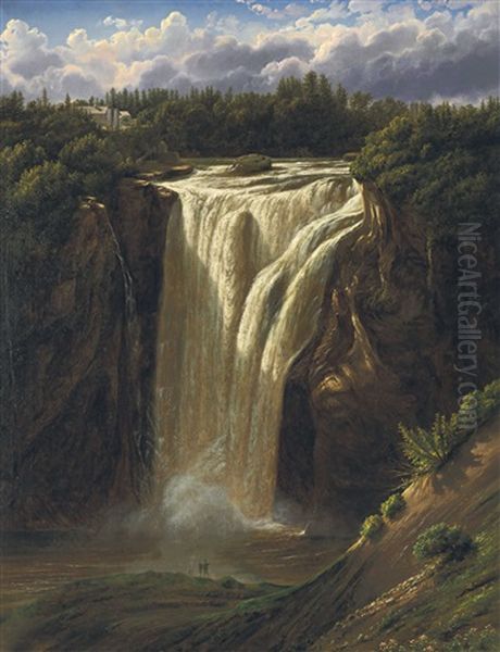 Montmorency Falls, St. Lawrence River, Near Quebec Oil Painting by Ferdinand Richardt