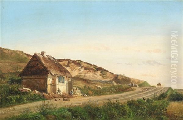 Summer Day In The Countryside With A Farmhouse Oil Painting by Ferdinand Richardt