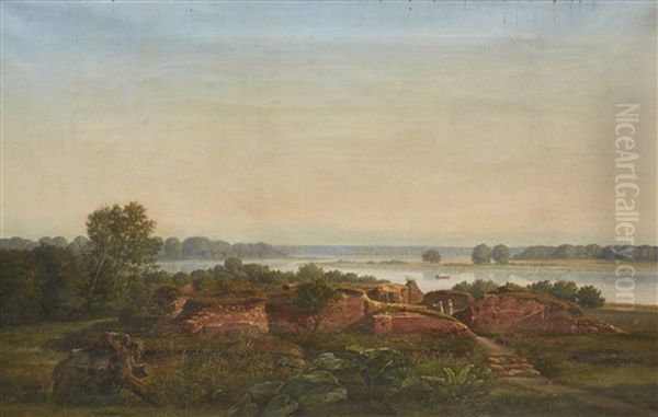 Landskap Med Gurre Slottsruin Oil Painting by Ferdinand Richardt