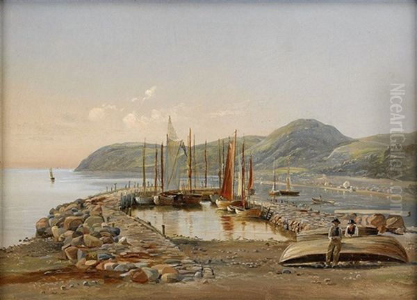 The Harbour In Molle, Kullen, Sweden Oil Painting by Ferdinand Richardt