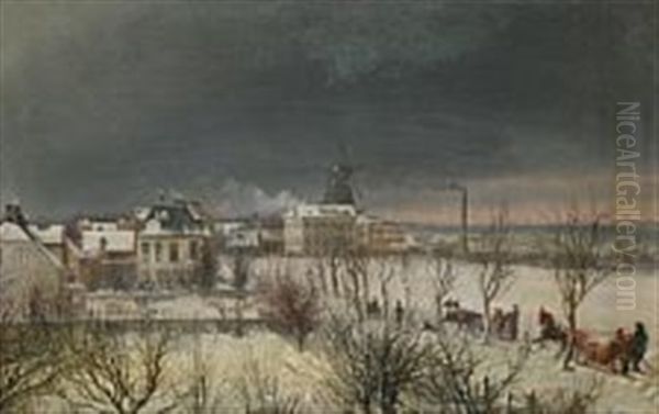 Strandvejen Near Svanemollen, Winter 1865 Oil Painting by Ferdinand Richardt