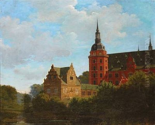 View From Frederiksborg Castle In Denmark Oil Painting by Ferdinand Richardt