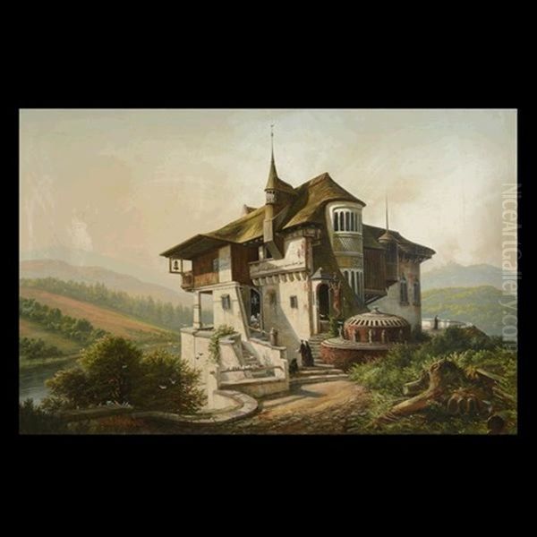 Ecumenical Architecture Set On A Hillside Oil Painting by Ferdinand Richardt