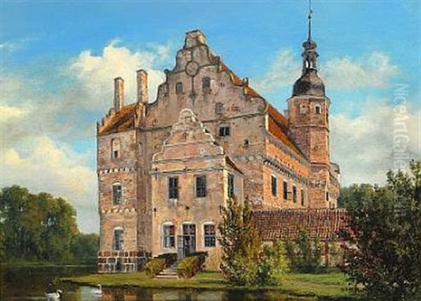 The Renaissance Manor House Orbaeklunde On The Island Of Funen Oil Painting by Ferdinand Richardt