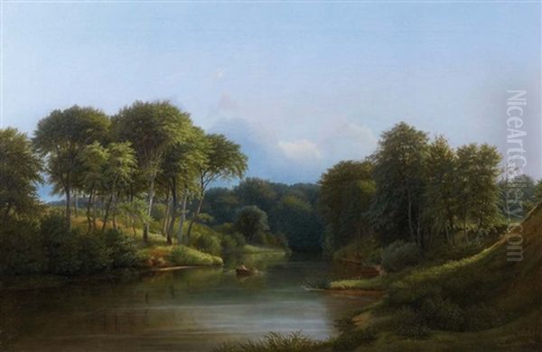 Lac En Foret Oil Painting by Ferdinand Richardt