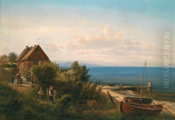 Strandpartie In Danemark Oil Painting by Ferdinand Richardt