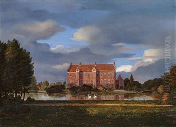 A Manor House Oil Painting by Ferdinand Richardt