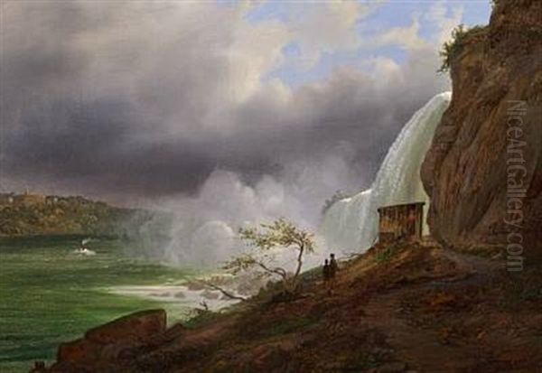 Dark Clouds Over Niagara Falls Oil Painting by Ferdinand Richardt