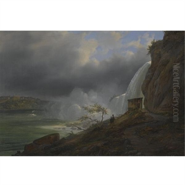 Udflugt Til Niagra Vandfaldet (visiting Niagara Falls) Oil Painting by Ferdinand Richardt