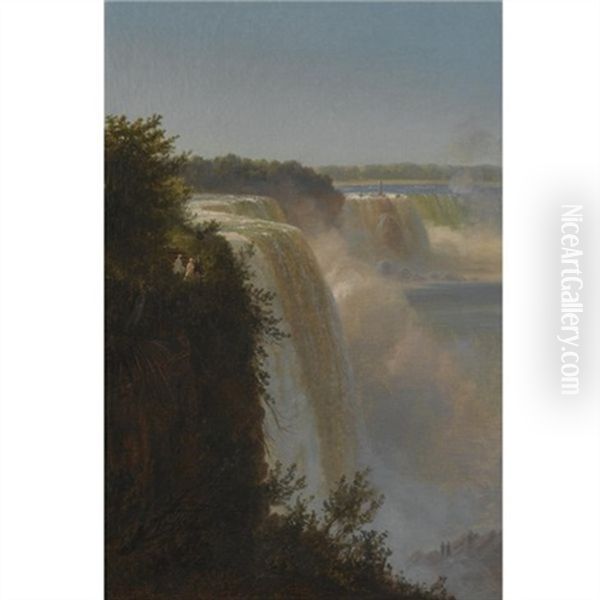 Ved Toppen Af Niagra Vandfaldet (figures At The Top Of Niagara Falls) Oil Painting by Ferdinand Richardt