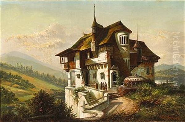 A View Of A European Monastery Oil Painting by Ferdinand Richardt