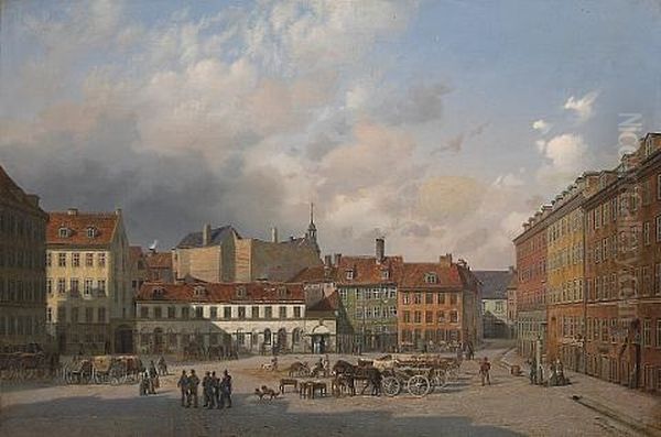 A View Of Hauser Plads, Copenhagen Oil Painting by Ferdinand Richardt