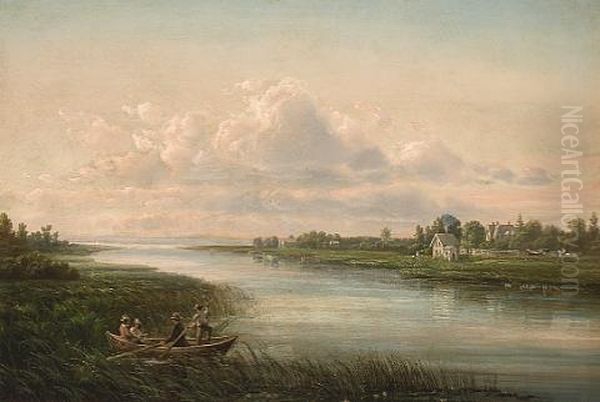 A River Scene With A House Oil Painting by Ferdinand Richardt