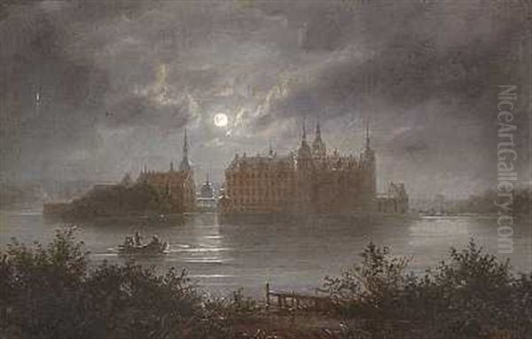 Frederiksborg Slot I Maneskin Oil Painting by Ferdinand Richardt