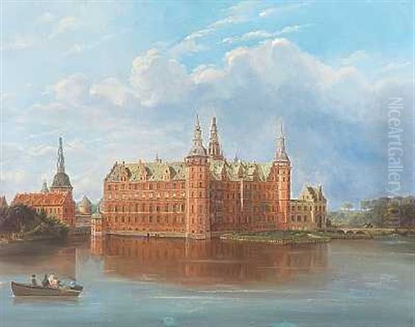 Parti Fra Frederiksborg Slot, I Forgrunden Et Selskab I En Robad Pa Soen Oil Painting by Ferdinand Richardt