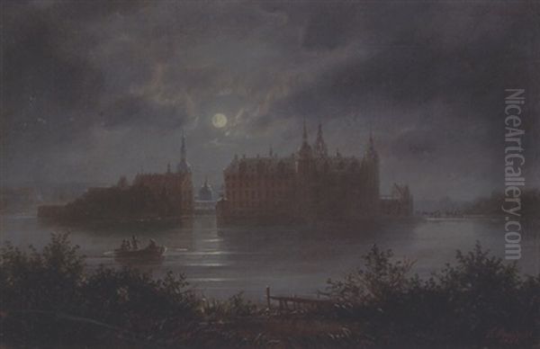 Fuldmanelys Over Frederiksborg Slot Oil Painting by Ferdinand Richardt