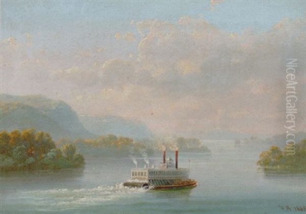 Hjuldamper Pa Hudson River Nord For New York Oil Painting by Ferdinand Richardt