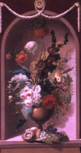 Still Life With Roses And Other Flowers In A Vase In A Niche Oil Painting by Adele Riche