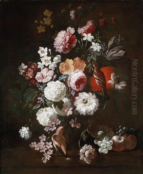 Ein Blumenstillleben Aus Rosen, Duftschneeballen Und Tulpen Oil Painting by Josse Francois Joseph le Riche