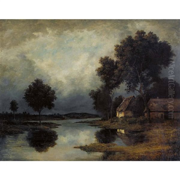 Paysage Fluvial Oil Painting by Leon Richet