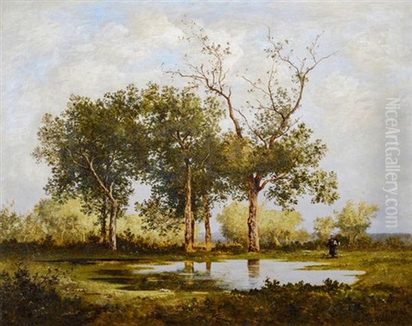 Landschaft Bei Fontainebleau Oil Painting by Leon Richet