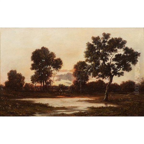 Meadow Scene Oil Painting by Leon Richet