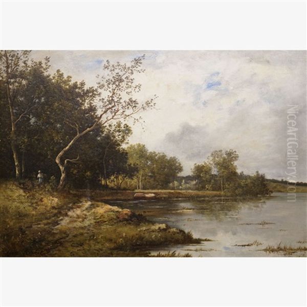 Riviere Bordee D'arbres Oil Painting by Leon Richet