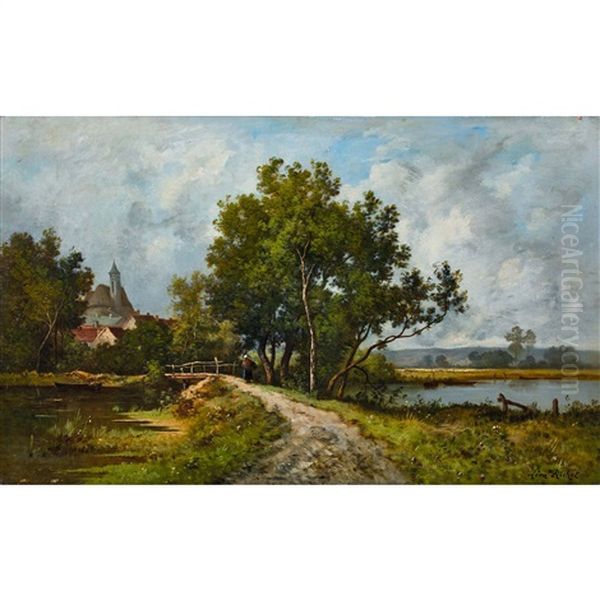 Paysage A L'etang Oil Painting by Leon Richet